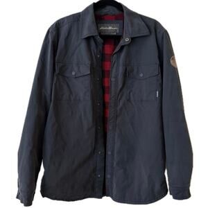 Eddie Bauer Navy Fleece Lined Snap Button Overshirt Jacket/Shacket W/Pockets-M